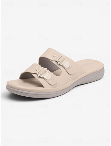  صنادل نسائية وردية اللون مريحة لدعم قوس القدم - شباشب صيفية خفيفة الوزن ذات حزام مزدوج محكم الملمس مع نعل داخلي مبطن ناعم ومريح للمشي والسفر في الصيف &راحة طوال اليوم