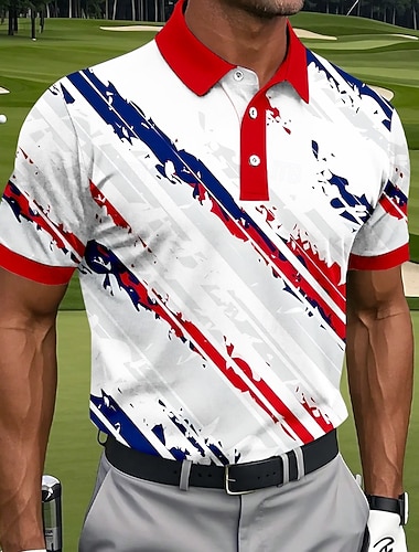 Giorno dell'Indipendenza Americana Per uomo Bandiera Americana Golf Polo Sportivi Manica Corta Magliette polo Bavero Casual Athleisure Abbigliamento quotidiano Abito da festa Stampa 3D Bottoni