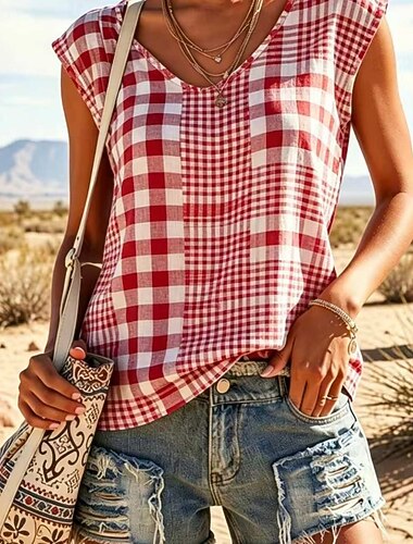  Per donna Top con spalle scoperte Maglietta Top estivi Canotta Grafico A righe Geometria Elegante Vintage Senza Maniche Scollo a V Top lunghi Casuale Blu Bianco / Rosa Nero Rosso Estate Primavera