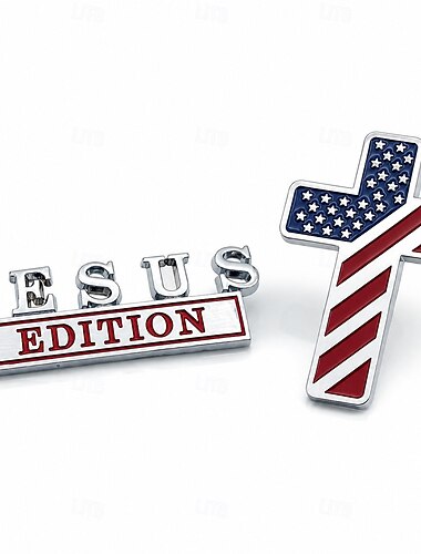  Lot de 2 emblèmes en forme de croix « Jésus béni », autocollant chromé 3D pour voiture, camion, SUV et moto, accessoire extérieur religieux, cadeau pour hommes et femmes.