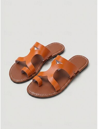  Minimalistische oranje-rode slippers voor dames – platte slippers met open teen en uitsparing, lichtgewicht casual zomerschoenen voor dagelijks gebruik en op reis. & strand