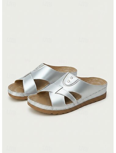  Comfortabele zilverkleurige sandalen voor dames met gekruiste bandjes - zachte, gevoerde zool, verstelbare casual schoenen voor wandelen, winkelen, reizen, vakantie en dagelijks gebruik.