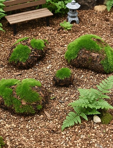  6 blocchi di muschio floccato di forme diverse, pietre di muschio artificiale per giardino in miniatura, terrario delle fate, lavori fai da te, piante finte verdi realistiche, forniture per la