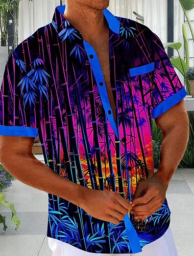 Per uomo Albero di Cocco Piante Tropicali Camicia hawaiana estiva Camicie tropicali Camicia Aloha Manica Corta Hawaiano Vacanza Ferie Estate Primavera Collo ripiegato Stampa 3D Una tasca anteriore