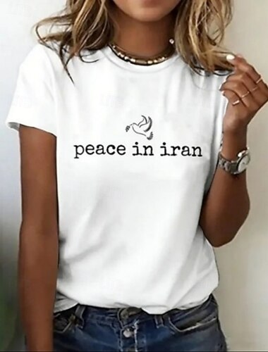  女性用 Tシャツ プリント グラフィック 鳥 レタード ボヘミア ハワイアン スタイリッシュ 半袖 クルーネック ラウンドネック レギュラートップス カジュアル 日常 ブラック ホワイト 白2 夏 春