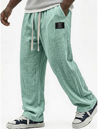  Homme Pantalons en Lin Pantalons Pantalon d'été Pantalons Amples Cordon de serrage Taille Élastique Jambe Droite Uni Léger Confortable Longueur complète Occasionnel Quotidien Extérieur Mode Streetwear
