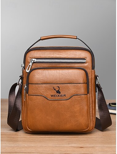  Borsa a tracolla da uomo vintage in similpelle, borsa a spalla multicolore di grande capacità con molteplici tasche e tracolla regolabile per viaggi, vacanze e spostamenti quotidiani.