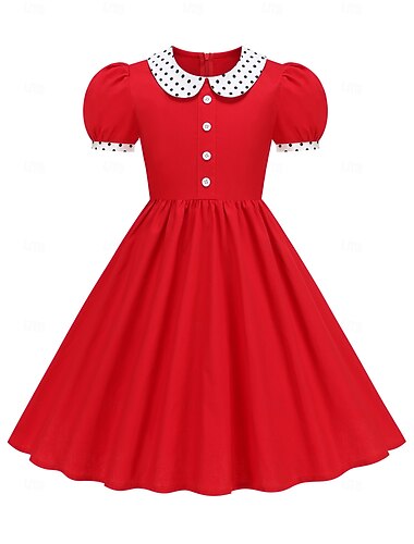  1950s Retro Vintage Tea Length Dress Swing Dress Flare Dress Short Sleeves Solid Color Fit & Flare Fancy Dress Girls' Masquerade Tea Party Casual Daily Kid's Dress Spring & Summer