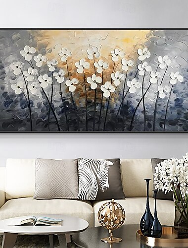  Mintura, handgefertigte, strukturierte Ölgemälde mit Blumenmotiven auf Leinwand, moderne abstrakte Wanddekoration für Zuhause und Hotel, gerollt, rahmenlos, ungespannt.