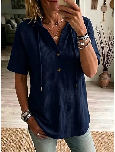  Dames Wafel Shirt Wafel Poloshirts Effen Kleur Effen Vintage Stijlvol Mouwloos V-hals Lange tops Casual Zwart Wit Blozend Roze Donkerblauw Beige Zomer Lente