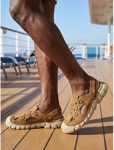 Sandales de pêcheur beiges pour hommes - chaussures d'été confortables et respirantes avec découpes - chaussures décontractées pour les vacances, les croisières, les promenades sur le pont et les loisirs par temps chaud