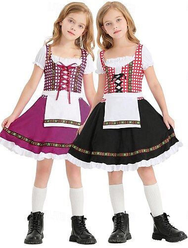  Halloween Oktoberfest Vestito Costume Dirndl Oktoberfest / Birra Bavarese Costume Cosplay Wiesn Prati Ragazze Carnevale Festa / Sera Panno in stile tradizionale Vestito Grembiule