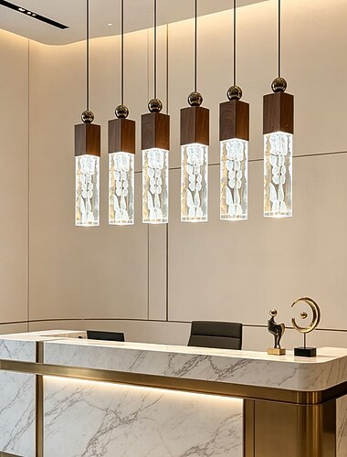 Luminária moderna dimerizável de cristal e metal com LED, lustre de acrílico para ilha de cozinha ou sala de jantar.