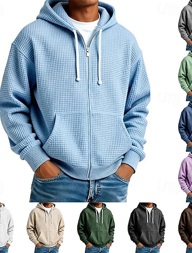  Per uomo Felpa con cappuccio Felpa con cappuccio a zip intera Felpa con cappuccio a nido d'ape Nero Bianco Verde chiaro Verde militare Blu marino Con Cappuccio Semplice Testurizzato Casuale