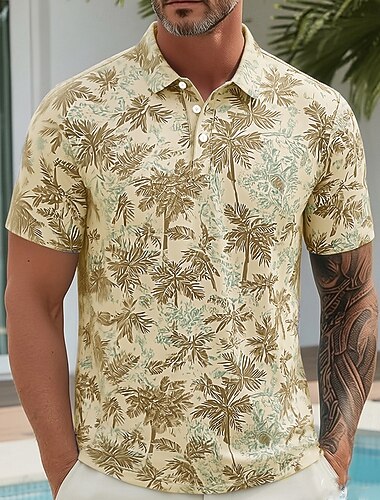  Per uomo Floreale Polo Hawaiane Manica Corta Magliette polo Bavero Casual Athleisure Abbigliamento da vacanza Stampa 3D Bottoni Primavera & Estate Blu Verde