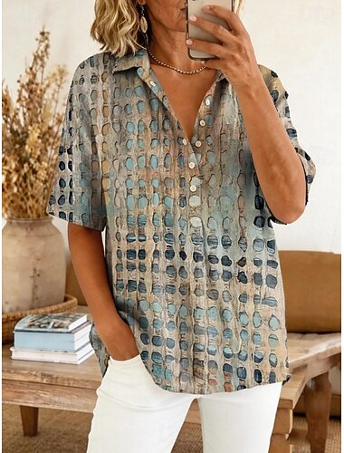  Per donna Camicia Grafico Geometrico arte Vintage Elegante Manica Corta Top Regolari Casuale Quotidiano Ferie Blu Verde salvia Rosso Viola Verde Estate Primavera