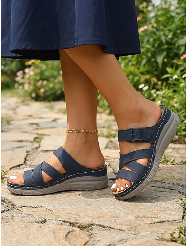  Sandali infradito blu da donna - sandali comodi con cinturini incrociati, supporto per l'arco plantare e plantare massaggiante imbottito, ciabatte estive leggere e antiscivolo per camminare,