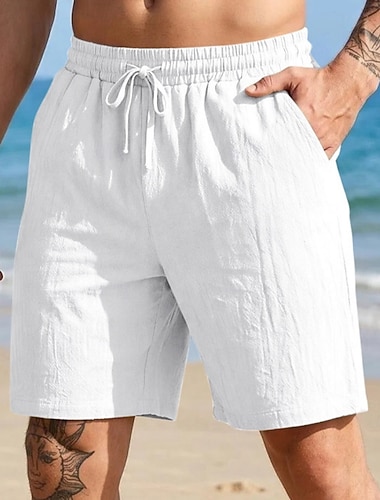  Per uomo Shorts Shorts di Lino Pantaloncini Estivi Shorts da Spiaggia Coulisse Tasca Elastico in vita Semplice Comodità Morbido Lunghezza al ginocchio Quotidiano All'aperto Spiaggia Vacanza Moda