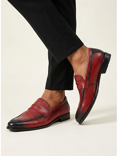  mocassini da uomo in pelle rossa: elegante design bicolore con dettagli alla moda, perfetti per matrimoni, eventi formali e occasioni speciali
