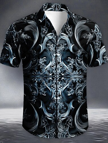  Per uomo Floreale Barocco Camicia Camicia Estiva Camicia con Bottoni Manica Corta Vintage Retrò Quotidiano All'aperto Vacanza Estate Primavera Collo ripiegato Stampa 3D camicie con colletto Verde