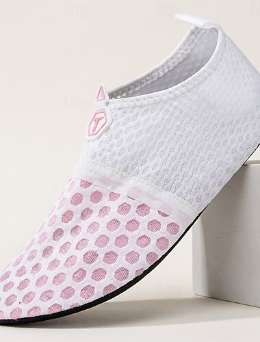  Pánské bílo-růžové vodní boty, rychleschnoucí lehké barefoot aqua ponožky, prodyšné nazouvací plážové boty pro vodní aktivity, plavání, chůzi po pláži, relaxaci u bazénu a dovolenou.