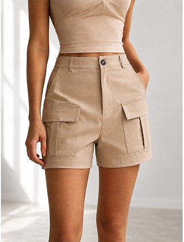  Mulheres Bermuda Cargo Burmuda Shorts Básico Curto Cintura Alta Tecido Conforto Sem Elasticidade Diário cáqui Verão Primavera Outono Normal