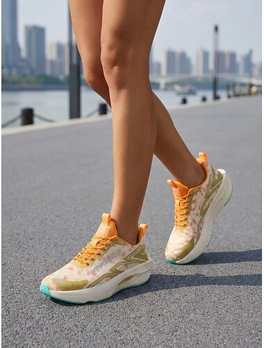  Scarpe da corsa da donna arancioni tie-dye: sneakers sportive traspiranti con tomaia in mesh, suola ammortizzante e vivace combinazione di colori, ideali per la palestra, il jogging e l'attività
