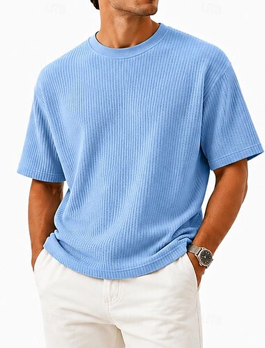  Per uomo Camicia a nido d'ape Maglietta Camicia a Maniche Corte Manica Corta Girocollo Estate Primavera Tinta unica Streetwear Elegante Casual Girocollo Puro Casuale Quotidiano All'aperto Verde Blu