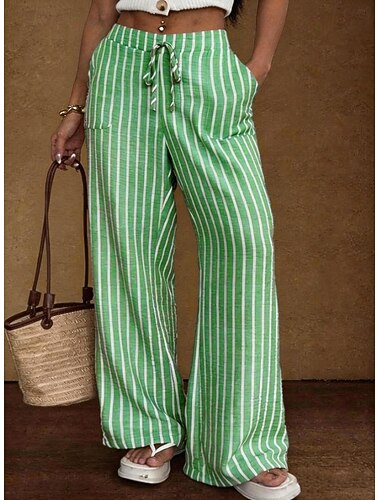  Per donna Gamba larga Pantaloni Chinos Pantaloni casual Moda Streetwear Essenziale Lunghezza intera Vita Alta A righe Tasca Elastico in vita A strisce Comodità Confortevole Inelastico Quotidiano