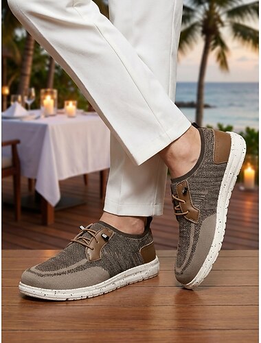 Sneakers casual grigie da uomo - scarpe da passeggio leggere e comode con lacci - calzature rilassate per le serate in resort, ideali per cene in vacanza, passeggiate in riva al mare e abbigliamento smart casual.