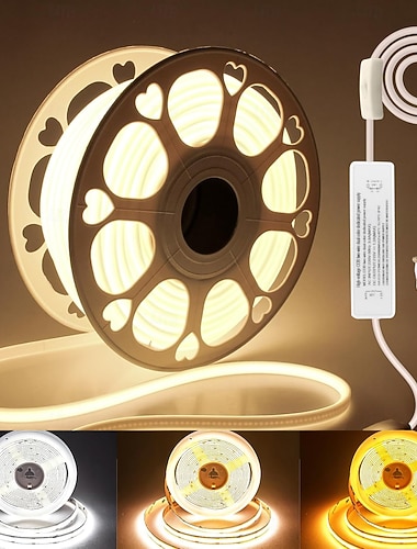  AC220V COB LED-stripe CCT justerbar 3000K-6000K 16.4-98.4ft vanntett IP65 bryterkontroll av fargeendring LED-tapelys 480 LED/m punktløs for soverom kjøkken innendørs dekor