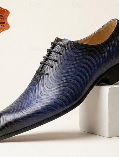  Scarpe eleganti Oxford da uomo blu navy con texture, punta affusolata, scarpe formali alla moda per gentiluomini, adatte per lavoro, matrimoni, feste serali e occasioni eleganti.