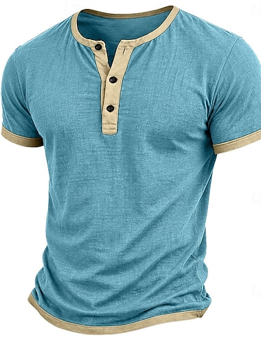  Herr T-shirt Henleytröja T-shirts Kortärmad tröja T-tröja Kortärmad Färgblock Mode Designer Grundläggande Lappverk Henley Ledigt Semester Gata Vår & sommar Sommar Vår Blå Svart Mörkblå Henley T-shirt