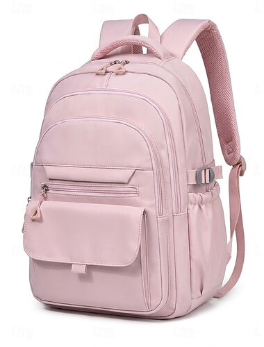  Zaino scolastico impermeabile in nylon stile coreano per ragazze adolescenti, con grande capacità e design multi-tasche, borsa rosa estetica per campus, viaggi e spostamenti quotidiani