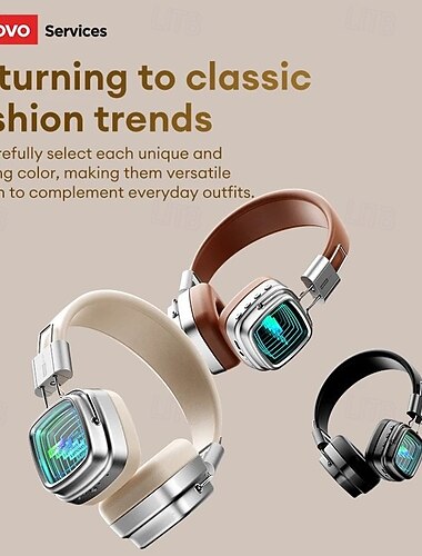  Fones de ouvido sem fio Bluetooth Lenovo, estilo retrô clássico, com microfone, som estéreo de alta fidelidade, design quadrado exclusivo e elegante para combinar com qualquer look do dia a dia,