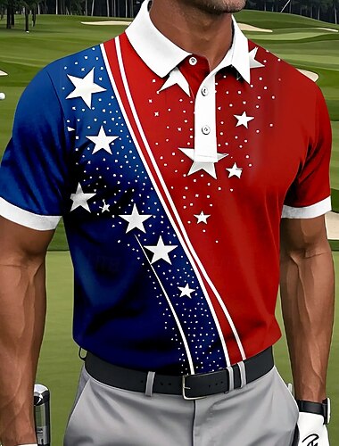  Amerikanska självständighetsdagen Herr Amerikanska amerikanska flaggan Sport pikétröjor Kortärmad Polotröjor Skjortor med krage Ledigt Fritids- Dagliga kläder 3D-utskrift Knappar Vår & sommar Blå