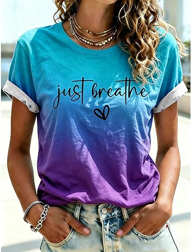  Per donna Maglietta Stampato Grafico Sfumatura Elegante Casual Manica Corta Girocollo Top Regolari Casuale Quotidiano Blu Viola Arancione Verde Estate Primavera