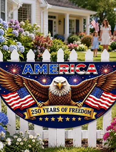  1776-2026 250° anniversario degli Stati Uniti, bandierina a ventaglio semicircolare, patriottica bandiera americana per esterni, ideale per casa, veranda, giardino o come decorazione per il giorno dell'indipendenza.