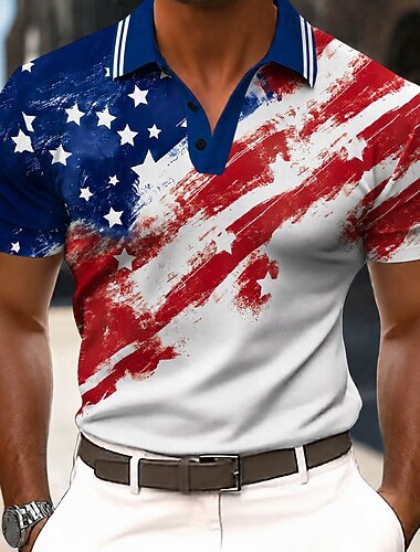  4 juli 2026 250e Voor heren Amerikaanse Amerikaanse vlag Polo Korte mouw Poloshirt Overhemden met kraag Casual Buiten Alledaagse kleding 3D-afdrukken Zomer blauw Wit Donkerblauw