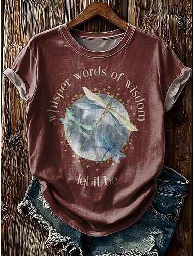  Dame T-shirt Trykt mønster Blomstret Grafisk Planter Mode Stilfuld Klassisk Kortærmet Rund hals Lange toppe Afslappet Daglig Weekend Lysegrøn Lilla Brun Grøn Sommer Forår