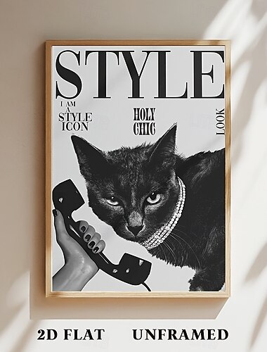  Poster di animali in stile retrò, 1 pezzo senza cornice, stampa popolare di gatto nero su tela, decorazione murale, opera d'arte da parete per regalo, camera da letto, bagno, soggiorno, casa e