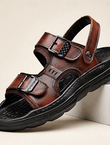  Sandali da pescatore da uomo, sandali da passeggio aperti in punta con fibbia regolabile, scarpe comode per la spiaggia, i viaggi e l'uso quotidiano.