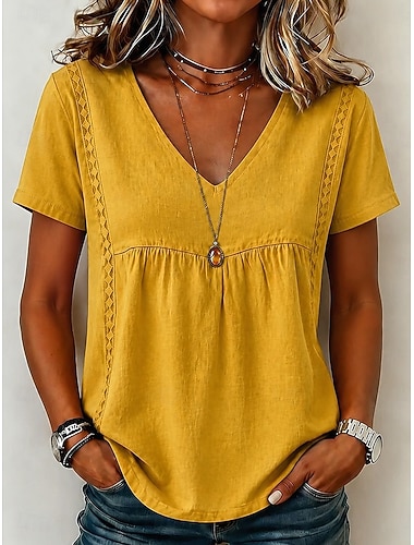  Per donna Camicia Tinta unica Bohemien Vacanza Vintage Senza Maniche Scollo a V Top lunghi Casuale Blu Bianco Giallo Rosa Estate Primavera