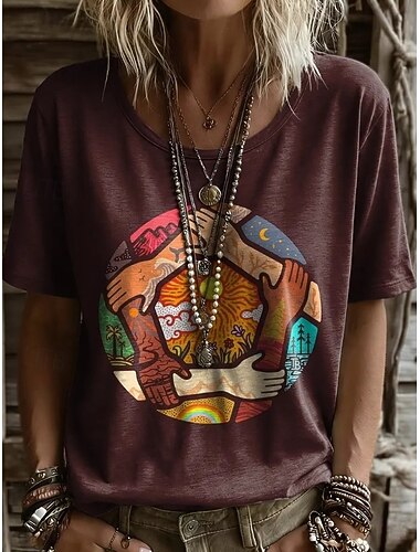  Giorno dell'Indipendenza Americana Per donna Maglietta Stampato Grafico Piante Vintage Elegante Classico Manica Corta Girocollo Top Regolari Casuale Quotidiano Blu Marrone Verde Estate Primavera PEACE