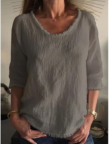  Mujer Camisa camisa boho Franja Color sólido Bohemia Vacaciones Diario Escote en Pico Tops regulares Casual Diario Festivos Blanco Amarillo Rojo Gris Verano Primavera