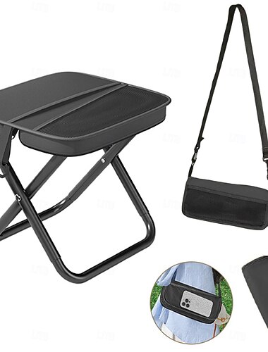  kokoontaitettava reppurulla varustettu jakkara, kannettava kokoontaitettava jakkara kantolaukulla, kompakti ulkoistuin aikuisille olkahihnalla, tukee jopa 136 kg:n painoa retkeilyyn, kalastukseen,
