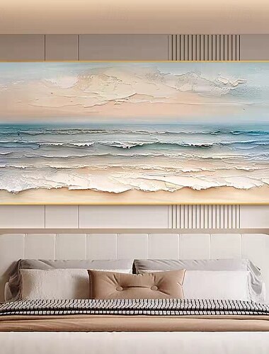  Handgemaltes Ölgemälde auf Leinwand, moderne abstrakte Wellenlandschaft, Wanddekoration für Wohnzimmer, gerollt, rahmenlos, ungespannt