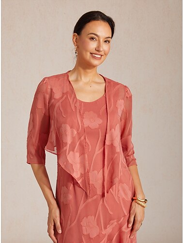  Dames haalt zijn schouders op Bloemig Grafisch Elegant Ronde hals Normale tops Koraalrood Zomer Lente