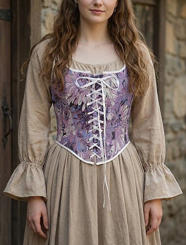  Medieval Renascentista Cottagecore Corpete Espartilho de Tronco Inteiro Cordões Floral Fantasia Mulheres Fantasia Dia Das Bruxas Carnaval Casual / Diário feira renascentista LARP Adulto Corpete