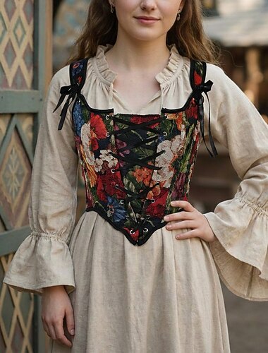  Médiéval Renaissance Cottagecore Corset Corset Serre Taille Corsage Paysan À lacets Fleuri Déguisement Femmes Fantaisie Halloween Carnaval Décontracté Quotidien Foire de la Renaissance LARP Adulte